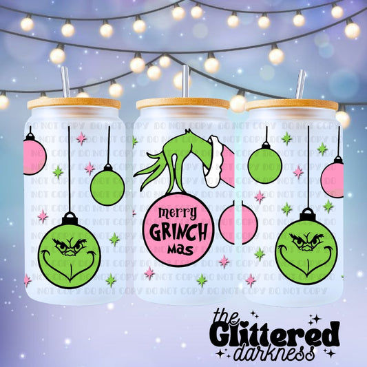 Pink Grinch V2 Glass Cup 16 oz