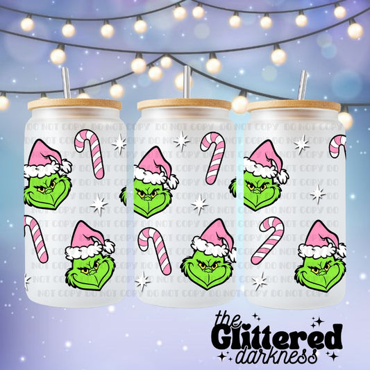 Pink Grinch V3 Glass Cup 16 oz