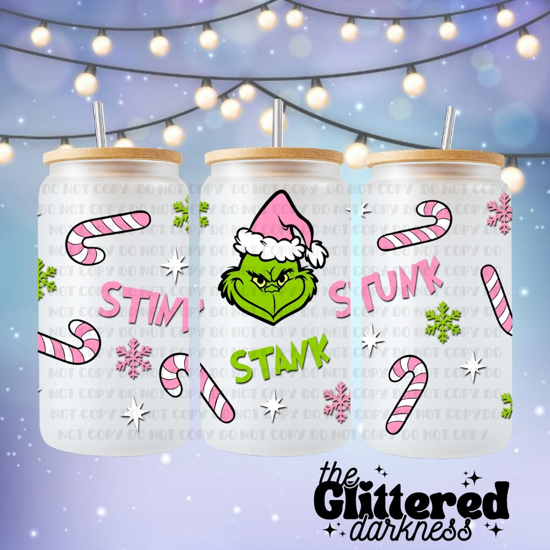 Pink Grinch V4 Glass Cup 16 oz