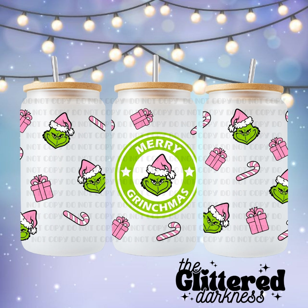 Pink Grinch V5 Glass Cup 16 oz