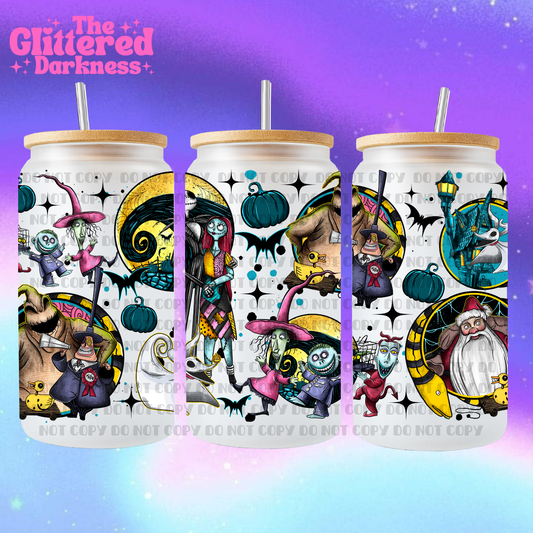 Vaso de cristal de 16 oz con temática de Navidad Nightmare b4