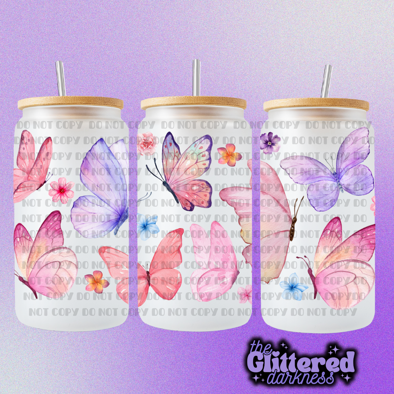 Watercolor Butterflies Glass Cup 16 oz