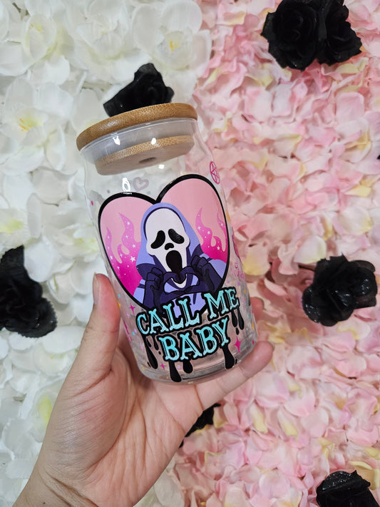 Vaso de vidrio de 16 oz con forma de cara fantasma de Kawaii