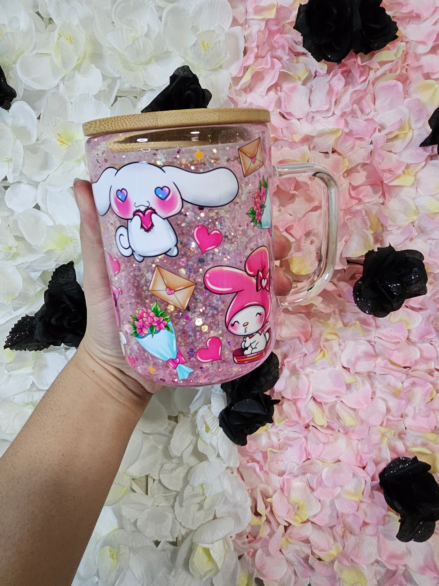 Pink San Friends Valentines Snowglobe Mug