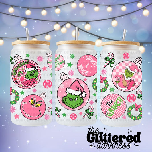 Pink Grinch V10 Glass Cup 16 oz