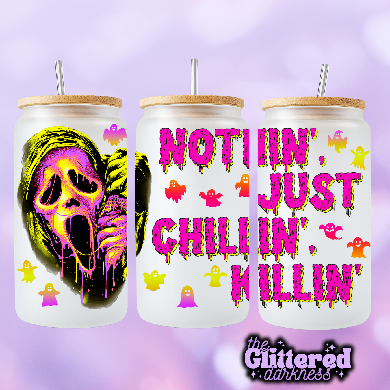 Ghostface Chillin Neon Glass Cup 16 oz