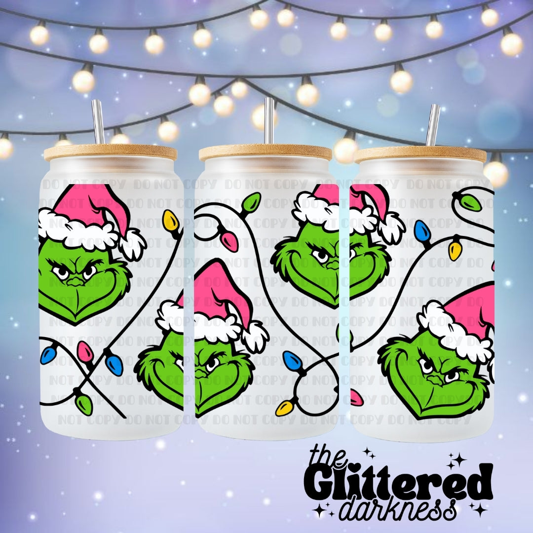 Pink Grinch V11 Glass Cup 16 oz