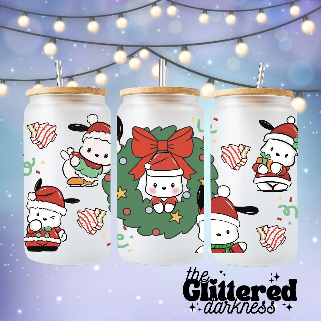 Xmas Pochacco Glass Cup 16 oz