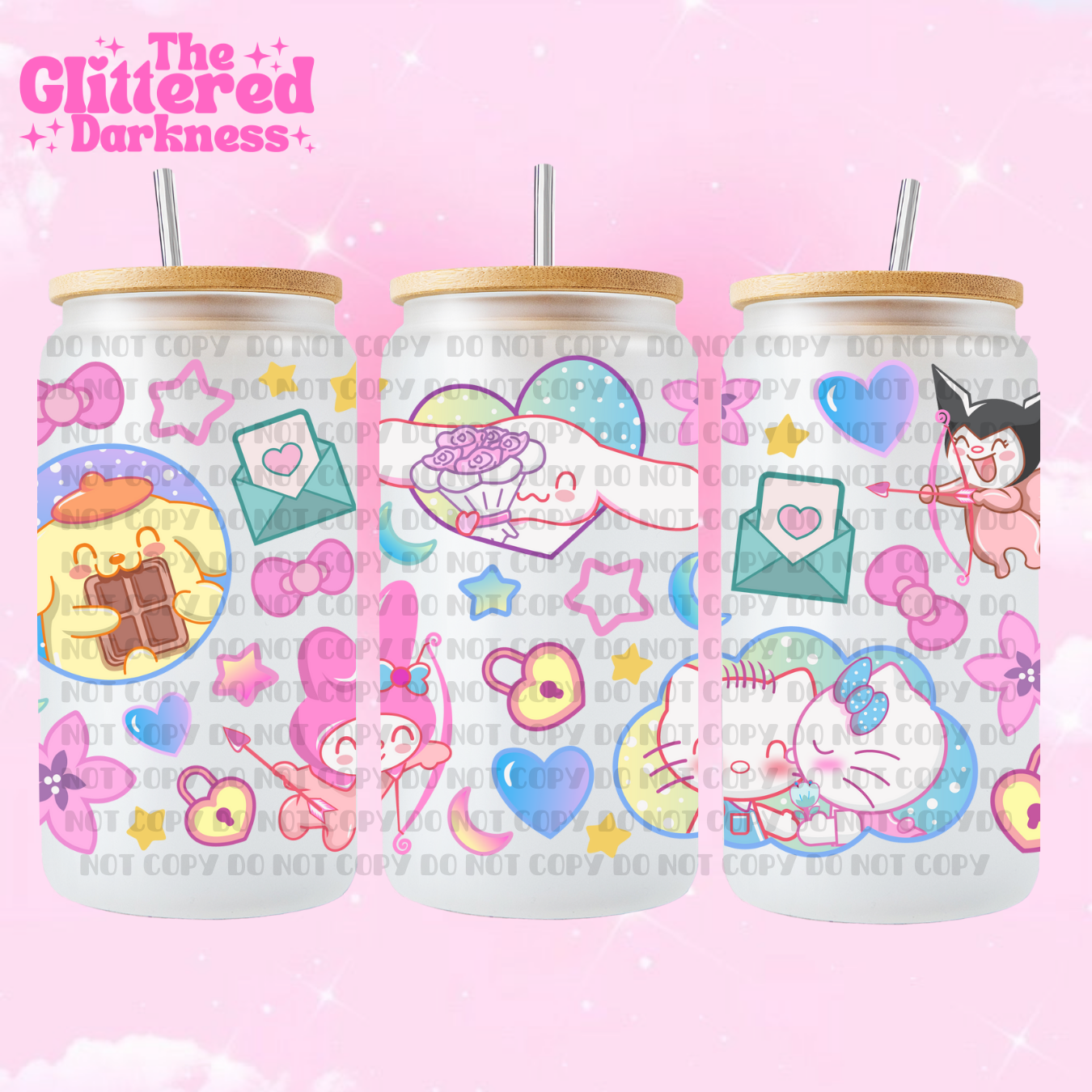 Vaso de vidrio Kawaii Valentines Friends de 16 oz