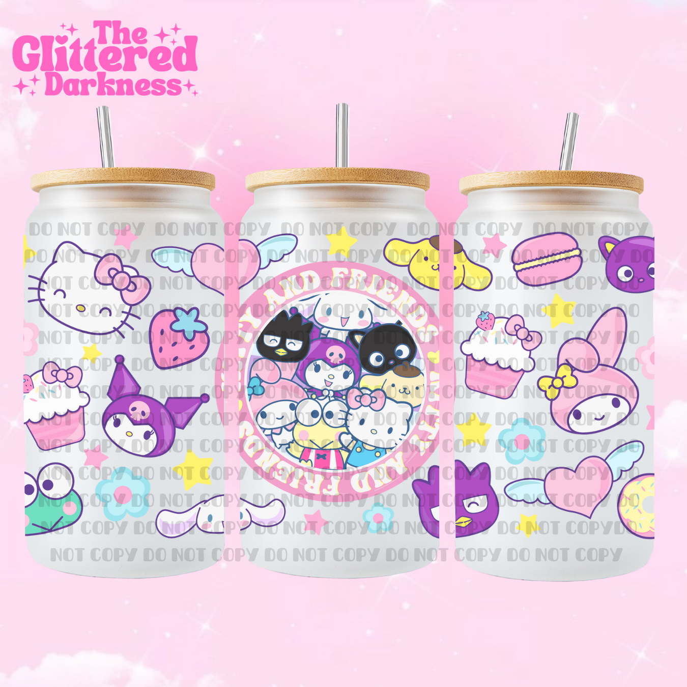 Vaso de cristal Kitty &amp; Friends de 16 oz