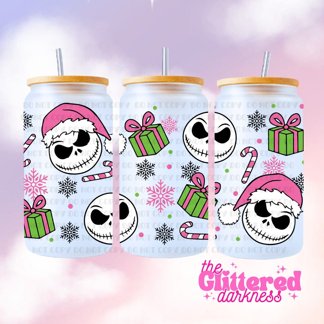 Pink Skelly & Gifts Glass Cup 16 oz