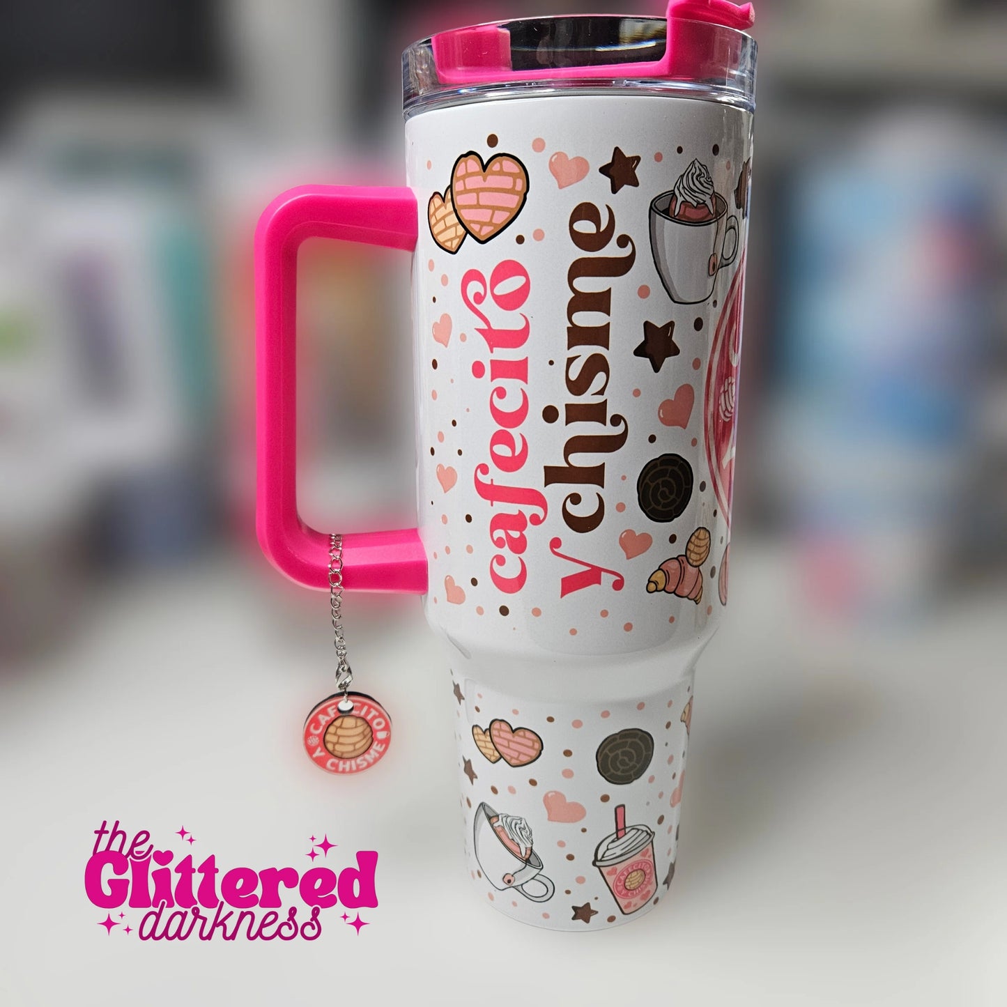 Cafecito y Chisme 40oz Tumbler w/ Charm